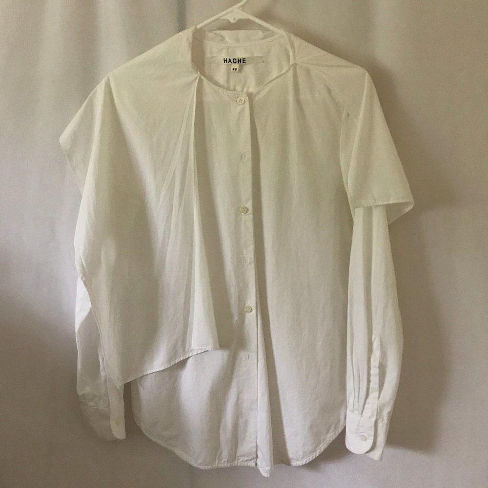 HACHE White Button Down Shirt, Draped Detail